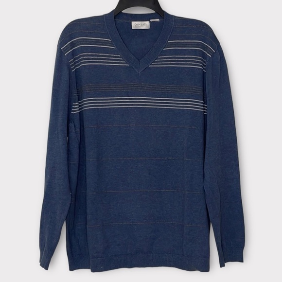 Concepts by Claiborne Vneck Navy Blue Striped Vneck Sweater Size L - Picture 1 of 4